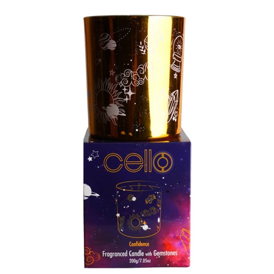 Homeware Cello Celestial Lamps | Confidence Gemstone Candle - Tigers Eye | Aromatic Bazaar