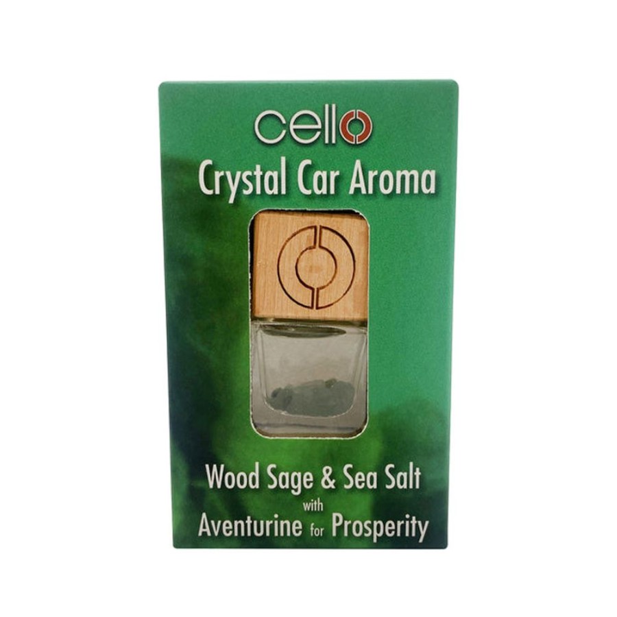 Home Fragrance Cello Perfume | Cello Crystal Car Aroma | Wood Sage & Sea Salt | Aventurine