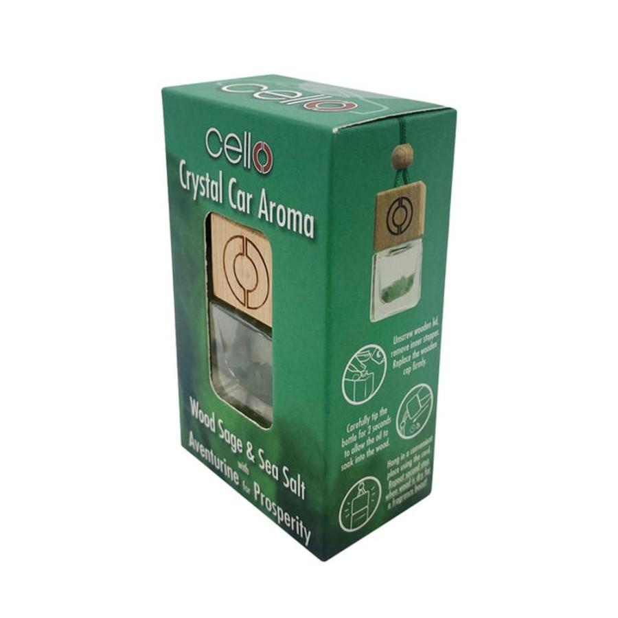 Home Fragrance Cello Perfume | Cello Crystal Car Aroma | Wood Sage & Sea Salt | Aventurine