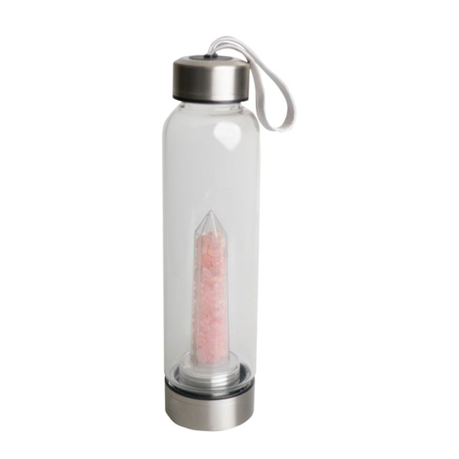 Homeware Cello Gemstone Drinking Flasks | Stainless Steel Drinking Flask 500Ml - Rose Quartz Chips