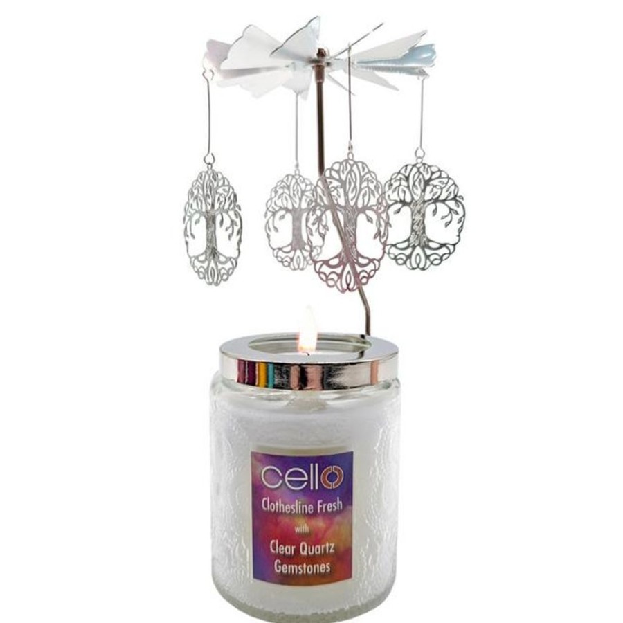 Home Fragrance Cello Gemstone Candles | Cello Gemstone Candle With Spinner - Clear Quartz