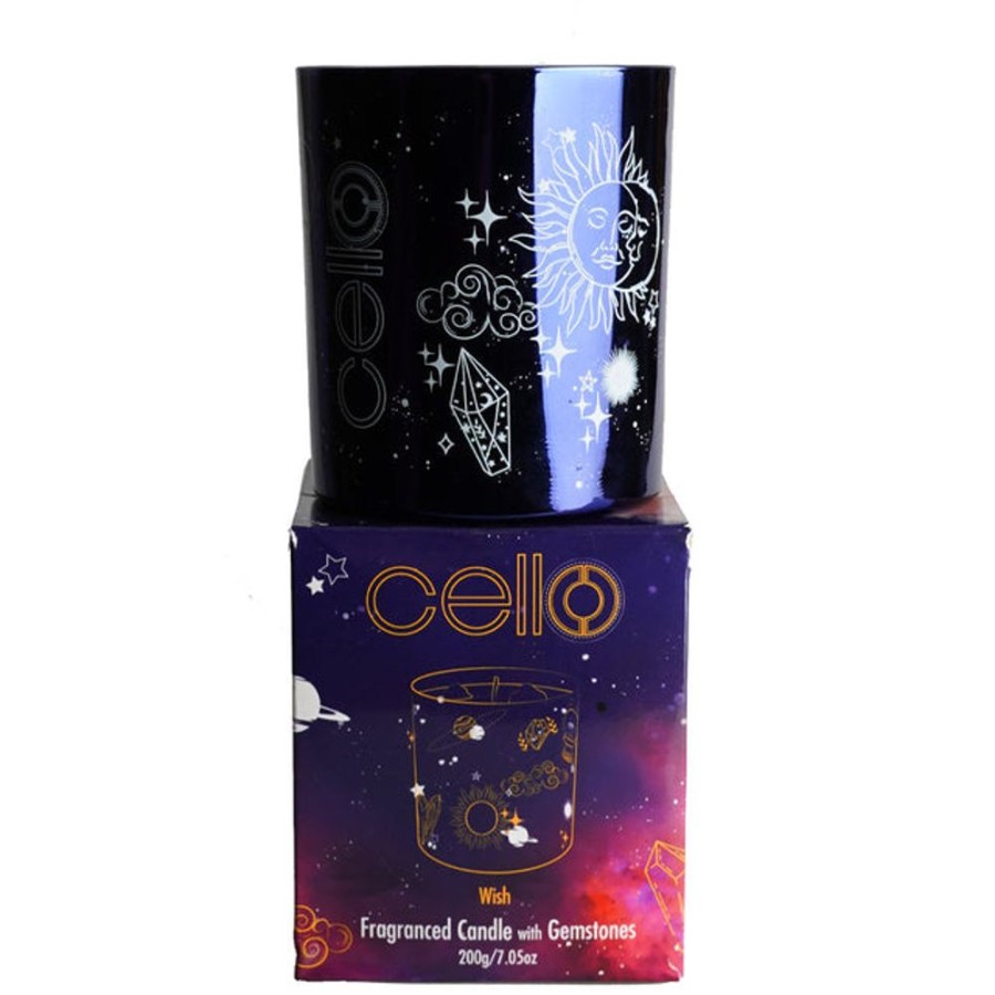 Homeware Cello Celestial Lamps | Wish Gemstone Candle With Blue Gold Stone | Ethereal Skies