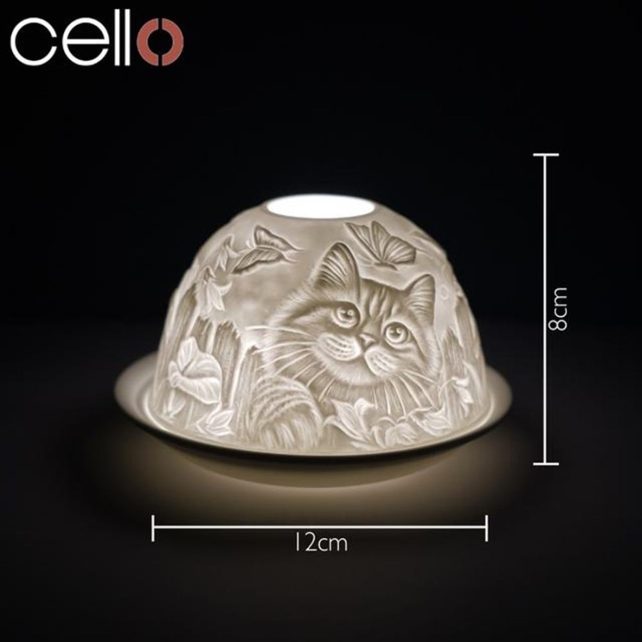 Home Fragrance Cello Tealight Domes | Cello Porcelain Tealight Holder Dome - Cat