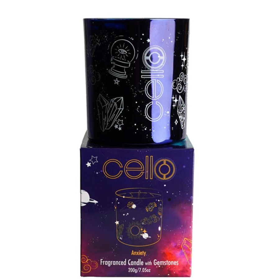 Homeware Cello Celestial Lamps | Anxiety Gemstone Candle With Turquenite Gems | Ephemeral Breeze