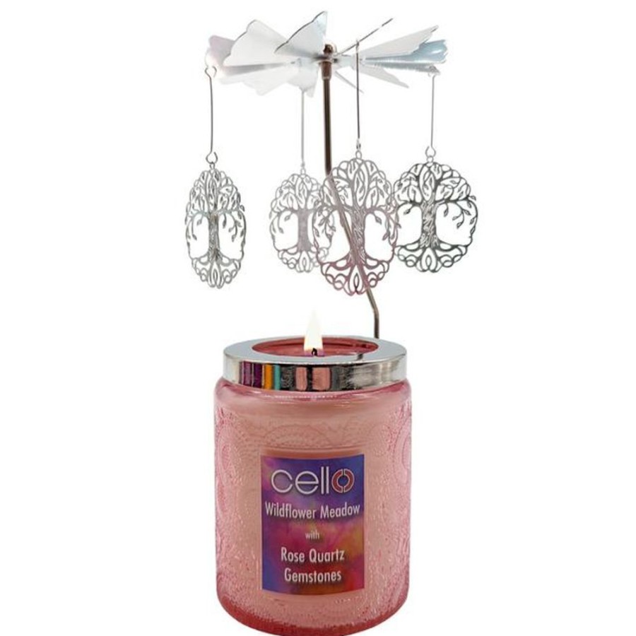 Home Fragrance Cello Gemstone Candles | Cello Gemstone Candle With Spinner - Rose Quartz