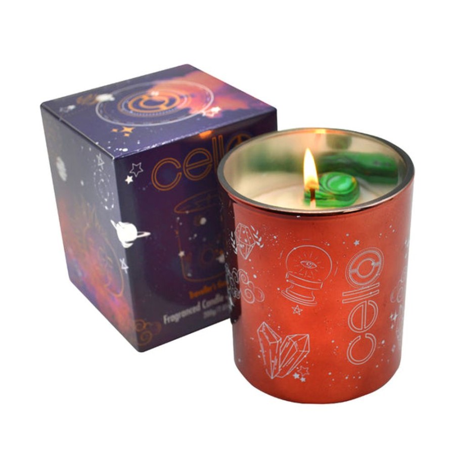 Homeware Cello Celestial Lamps | Travellers Guardian Gemstone Candle With Malachite | Enigmatic Lands