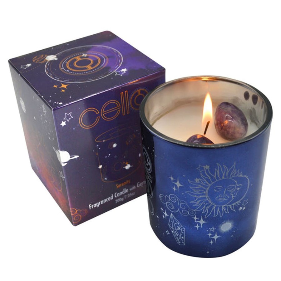 Homeware Cello Celestial Lamps | Serenity Gemstone Candle With Amethyst Gems | Distant Daydreams