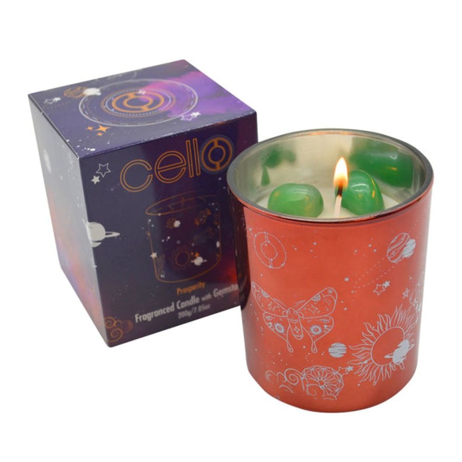 Homeware Cello Celestial Lamps | Prosperity Gemstone Candle With Aventurine | Radiant Flora