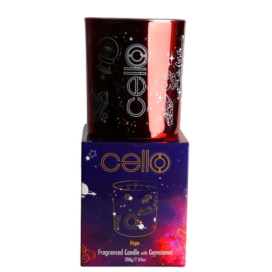 Homeware Cello Celestial Lamps | Hope Gemstone Candle With Cherry Quartz Gem | Mystical Fruits